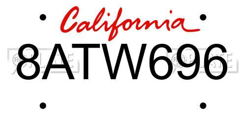 8ATW696 California License Plate