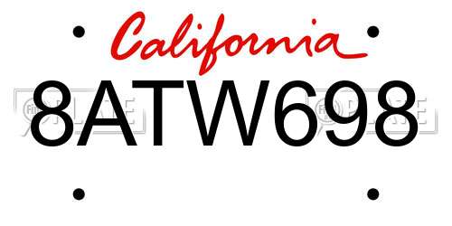 8ATW698 California License Plate