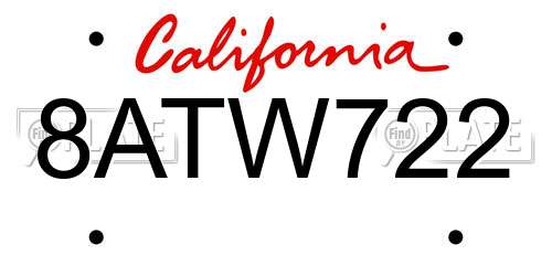 8ATW722 California License Plate
