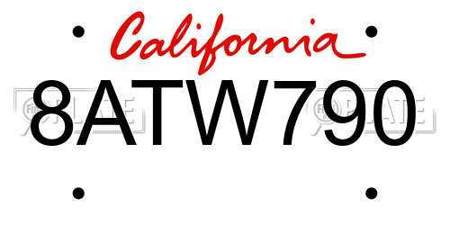 8ATW790 California License Plate