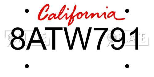 8ATW791 California License Plate