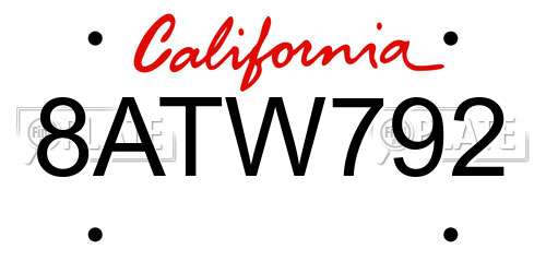 8ATW792 California License Plate