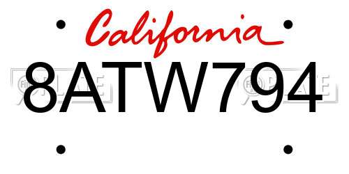 8ATW794 California License Plate