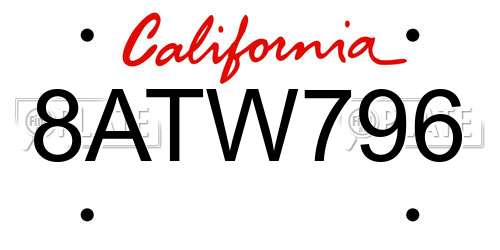8ATW796 California License Plate