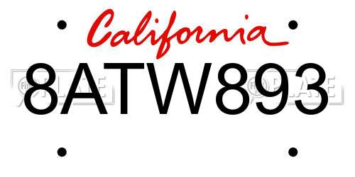 8ATW893 California License Plate