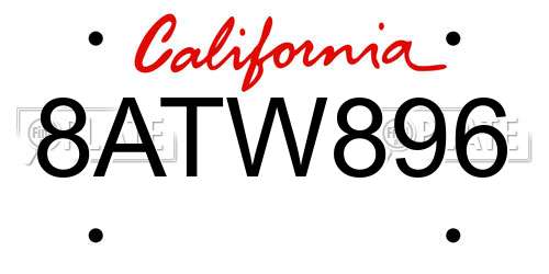 8ATW896 California License Plate