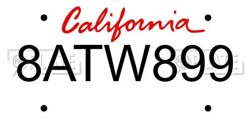 8ATW899 California License Plate