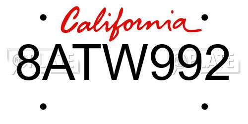 8ATW992 California License Plate