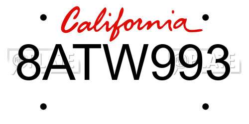 8ATW993 California License Plate
