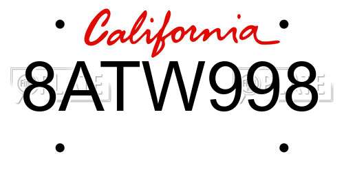 8ATW998 California License Plate