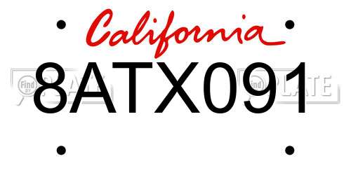 8ATX091 California License Plate