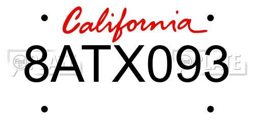 8ATX093 California License Plate