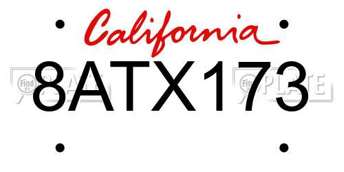 8ATX173 California License Plate