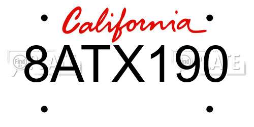8ATX190 California License Plate