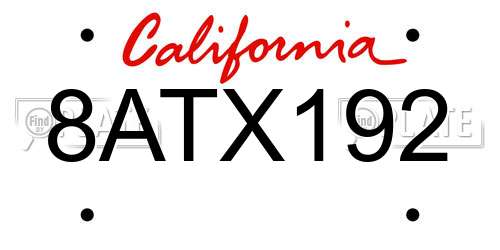 8ATX192 California License Plate