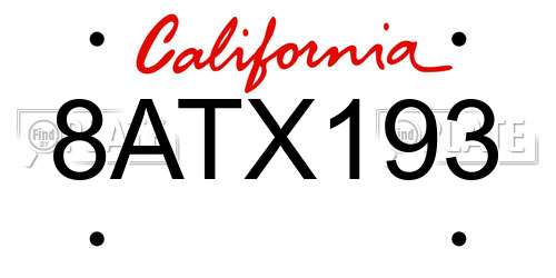 8ATX193 California License Plate