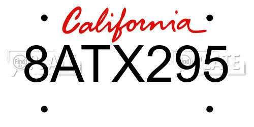 8ATX295 California License Plate