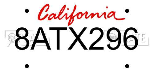 8ATX296 California License Plate