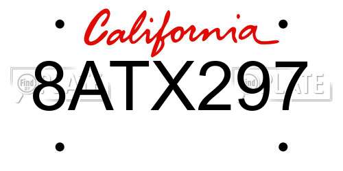 8ATX297 California License Plate