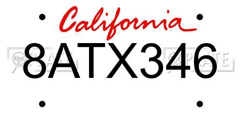 8ATX346 California License Plate