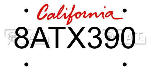 8ATX390 California License Plate