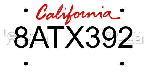 8ATX392 California License Plate
