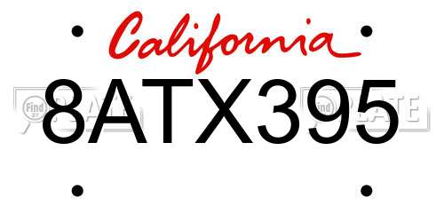8ATX395 California License Plate