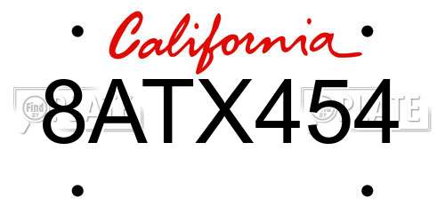 8ATX454 California License Plate