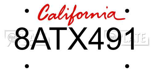 8ATX491 California License Plate