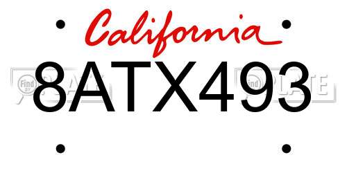 8ATX493 California License Plate