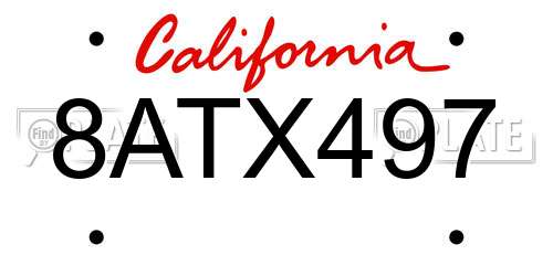8ATX497 California License Plate