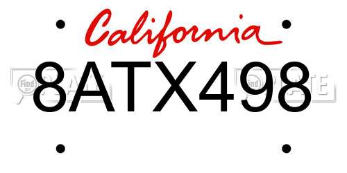 8ATX498 California License Plate
