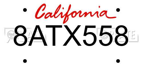 8ATX558 California License Plate