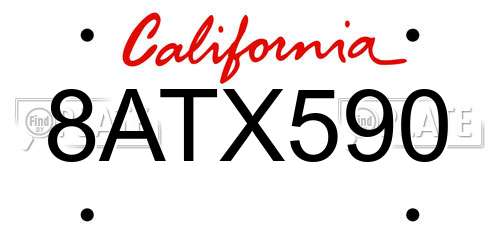 8ATX590 California License Plate