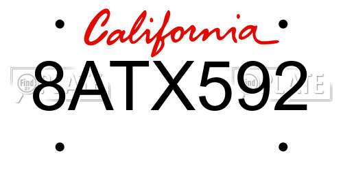8ATX592 California License Plate
