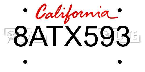 8ATX593 California License Plate