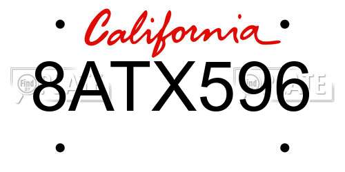 8ATX596 California License Plate