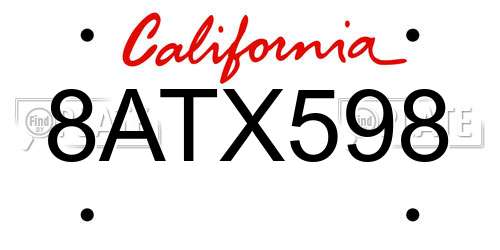 8ATX598 California License Plate