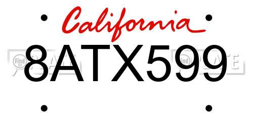 8ATX599 California License Plate