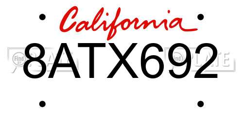 8ATX692 California License Plate