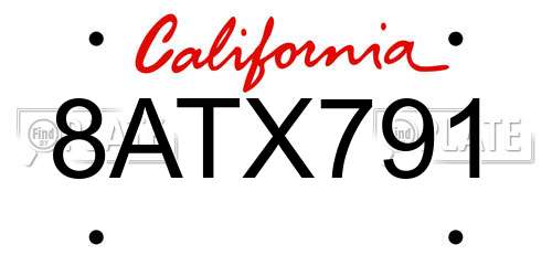 8ATX791 California License Plate