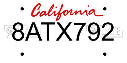 8ATX792 California License Plate