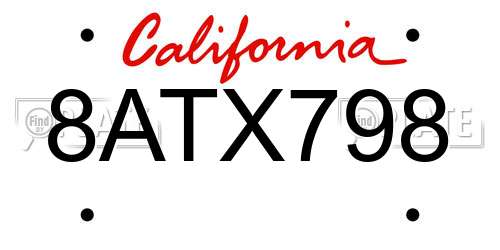 8ATX798 California License Plate