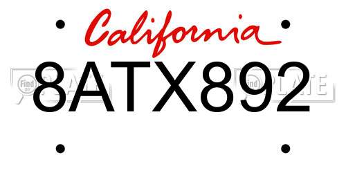 8ATX892 California License Plate