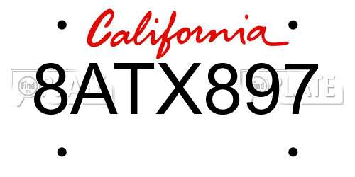8ATX897 California License Plate