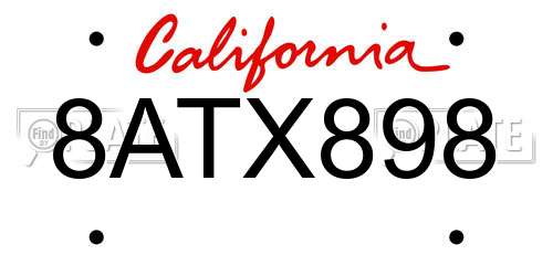 8ATX898 California License Plate