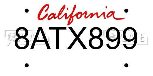 8ATX899 California License Plate