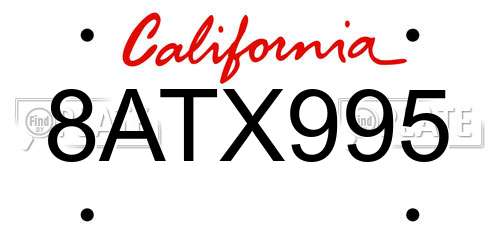 8ATX995 California License Plate