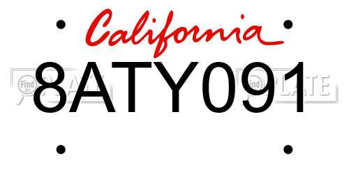 8ATY091 California License Plate