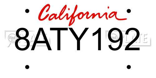 8ATY192 California License Plate